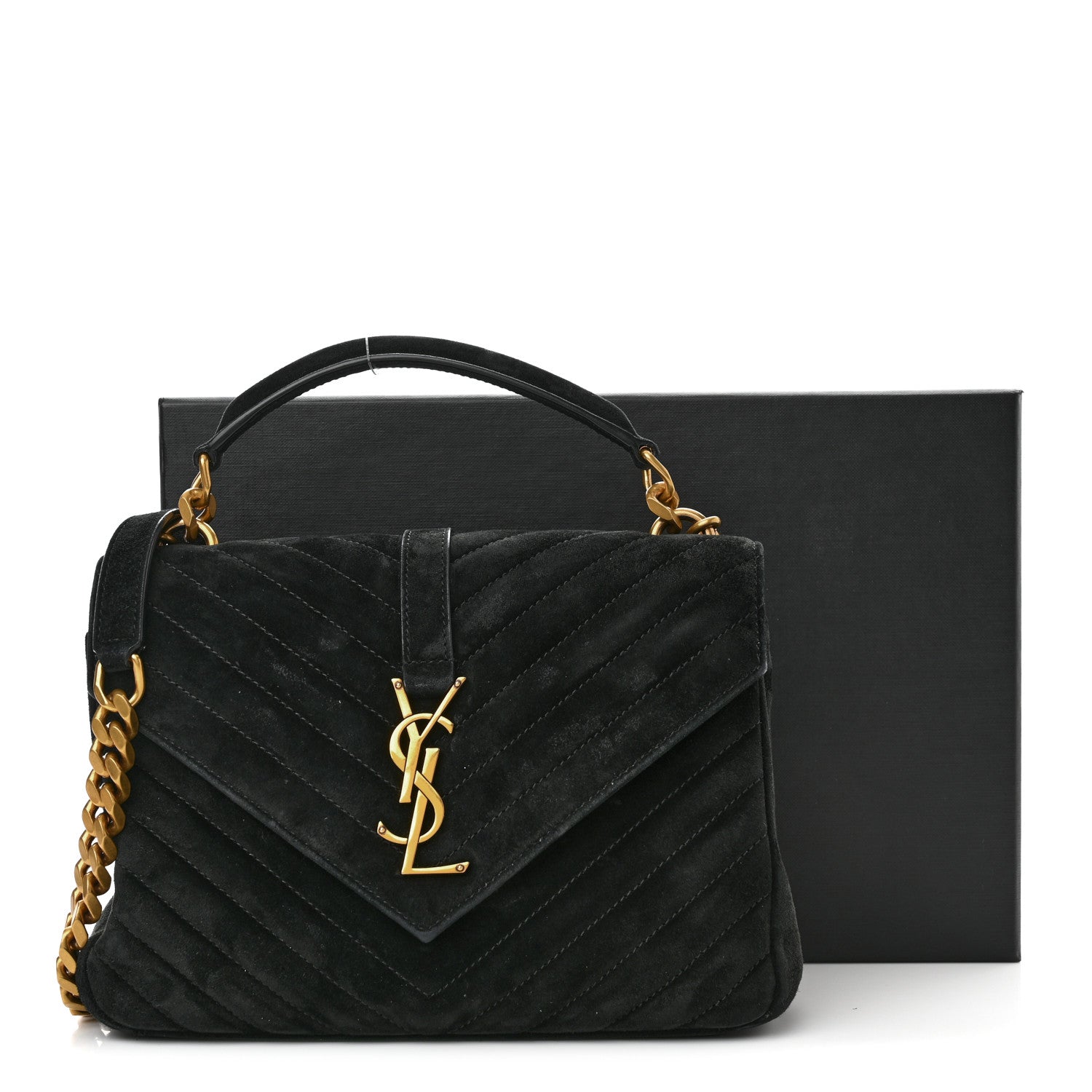 Saint Laurent Suede Matelasse Chevron Monogram Medium College Bag Black 11 of 11