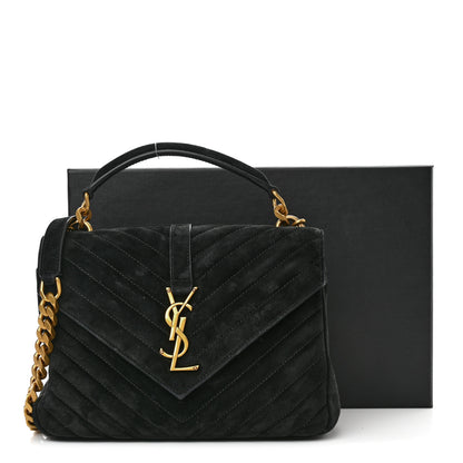Saint Laurent Suede Matelasse Chevron Monogram Medium College Bag Black 11 of 11