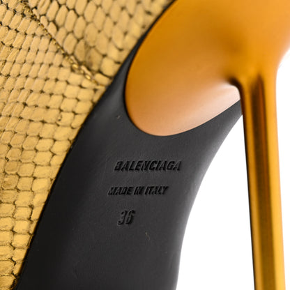 Balenciaga Metallic Calfskin Snakeskin Embossed Essex 110mm Pumps 36 Gold 8 of 11