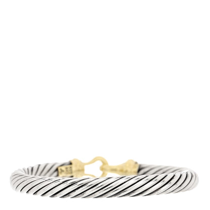 David Yurman Sterling Silver 14K Yellow Gold 7mm Cable Classic Buckle Bracelet 2 of 4