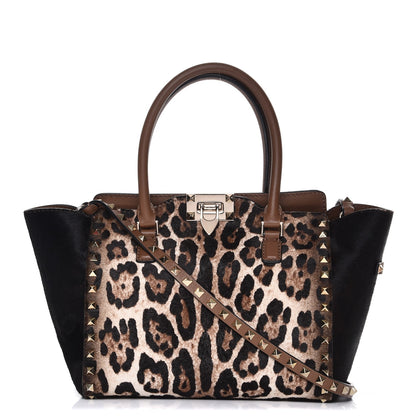 Valentino Garavani Calf Hair Mini Rockstud Double Handle Tote Leopard 1 of 10