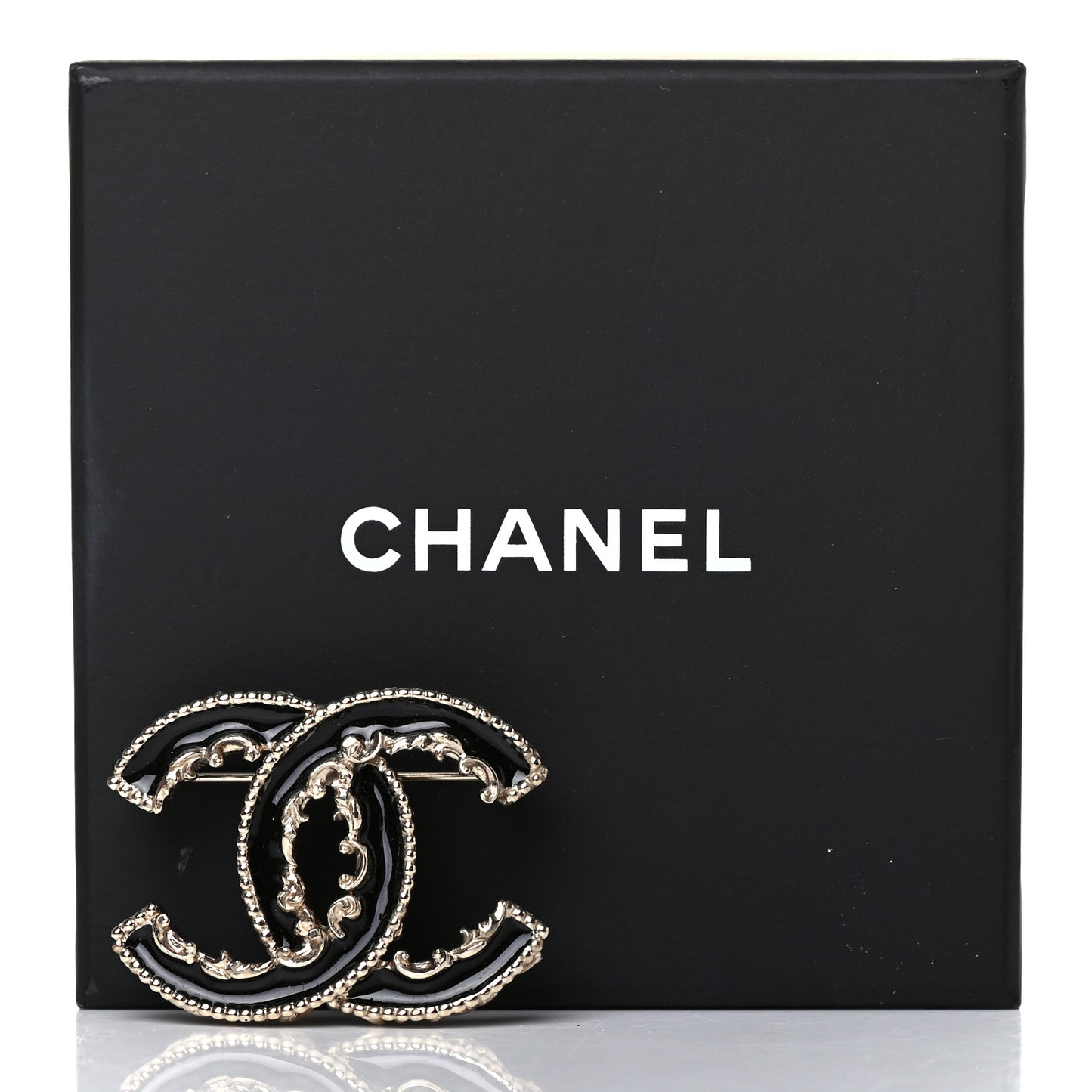 Enamel CC Baroque Brooch Black Gold