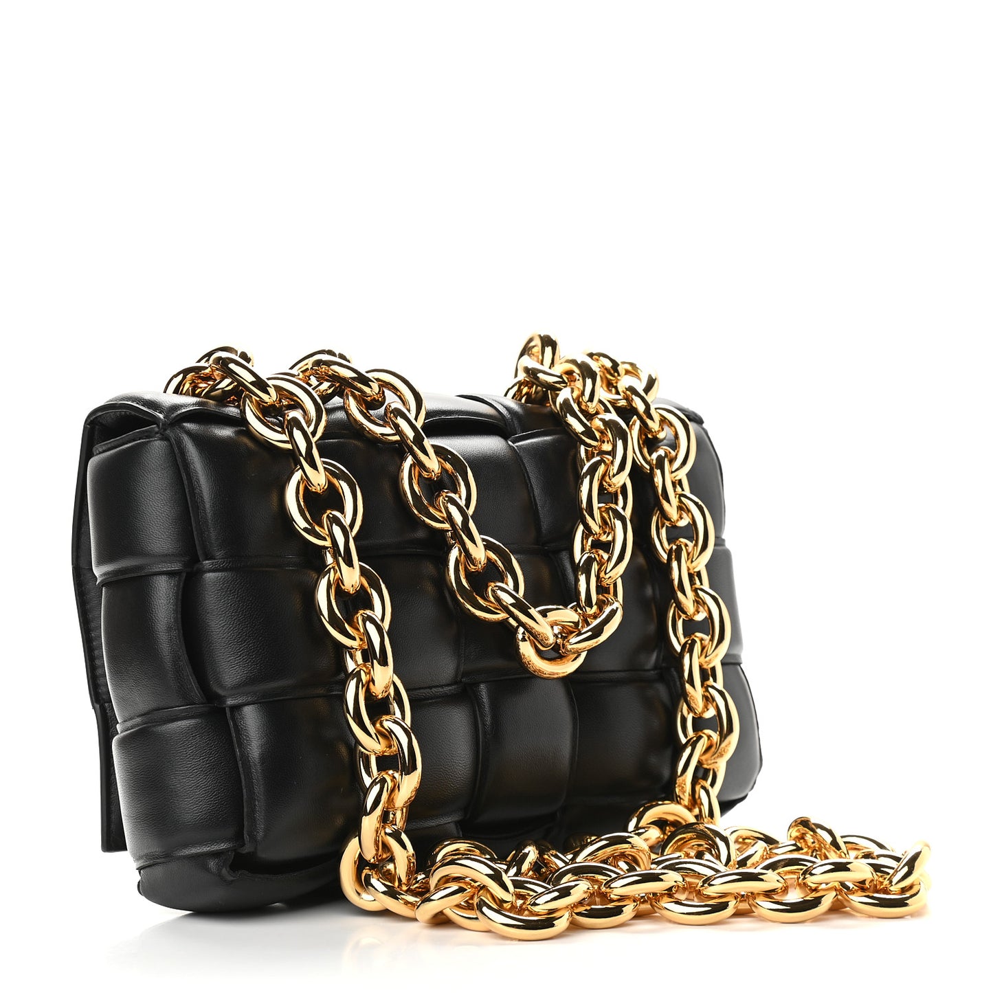 Lambskin Maxi Intreccio Padded Chain Cassette Crossbody Bag Black