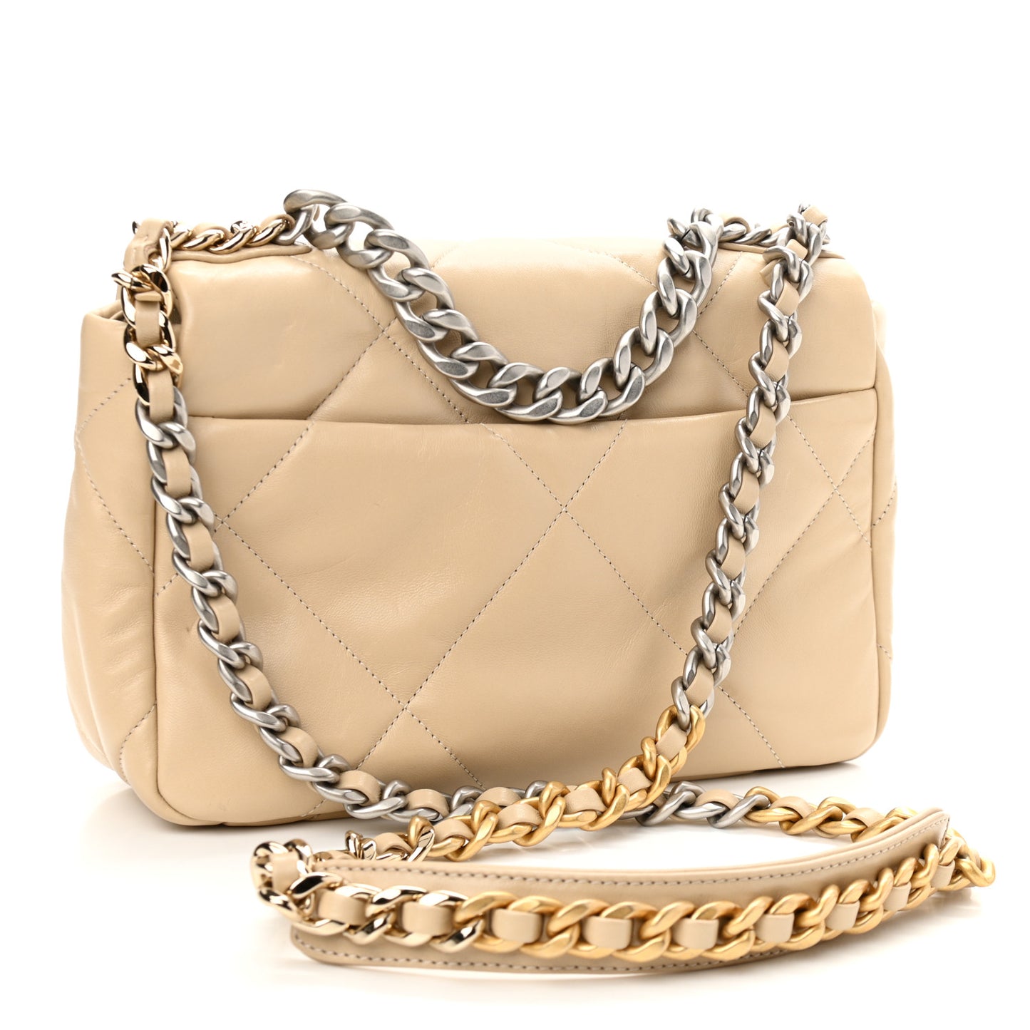 Lambskin Quilted Medium Chanel 19 Flap Beige