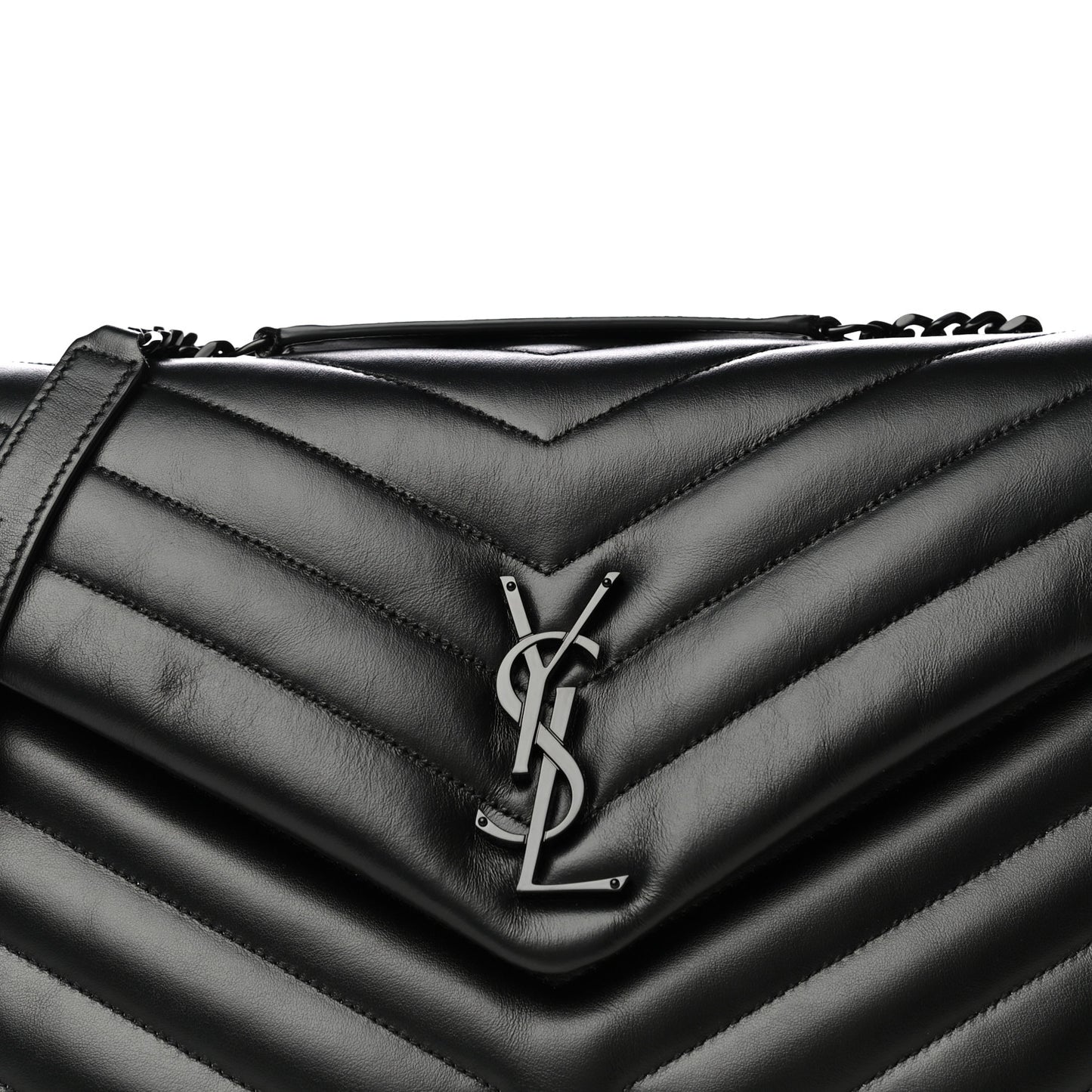 Calfskin Y Quilted Monogram Medium Loulou Chain Satchel Black