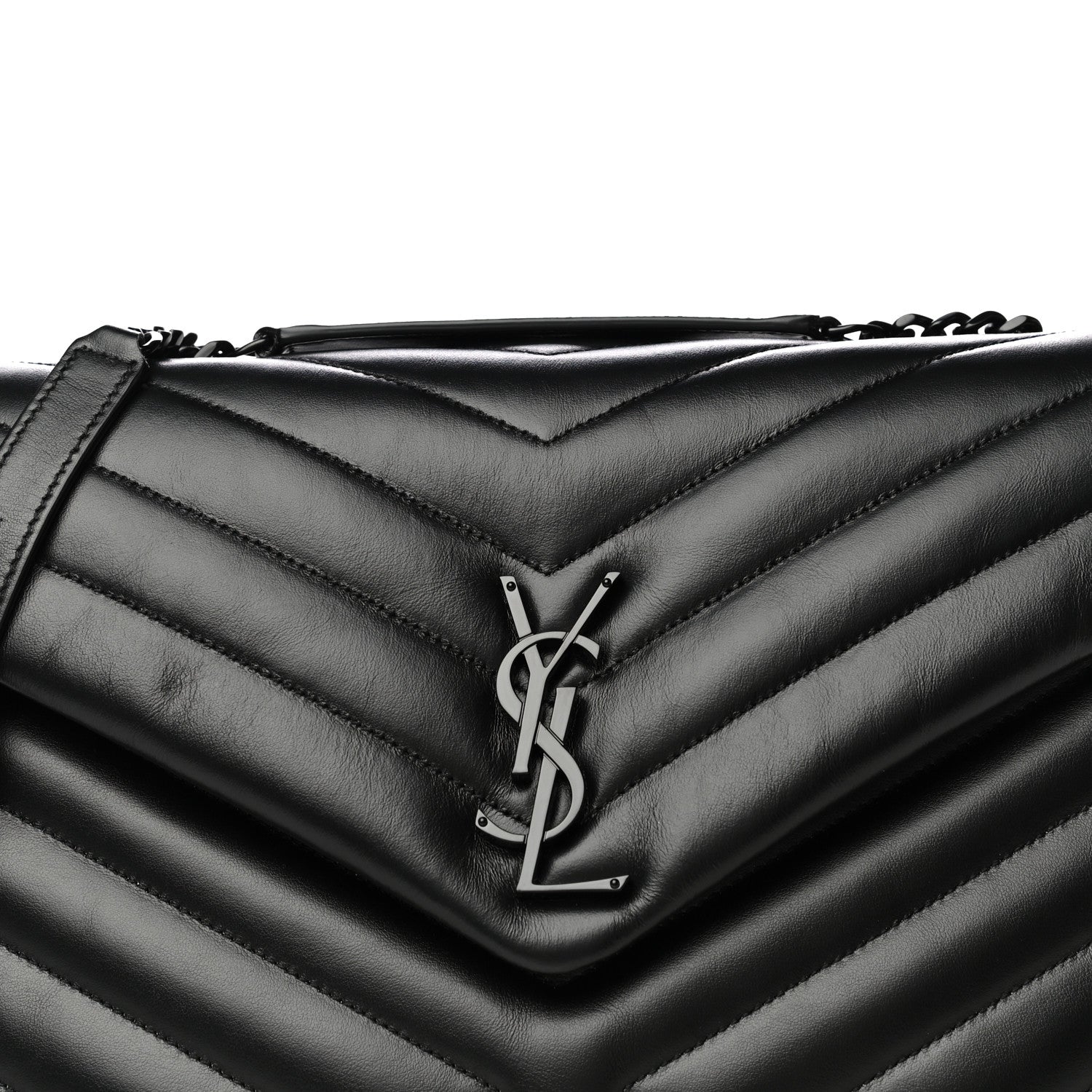 Saint Laurent Calfskin Y Quilted Monogram Medium Loulou Chain Satchel Black 9 of 13
