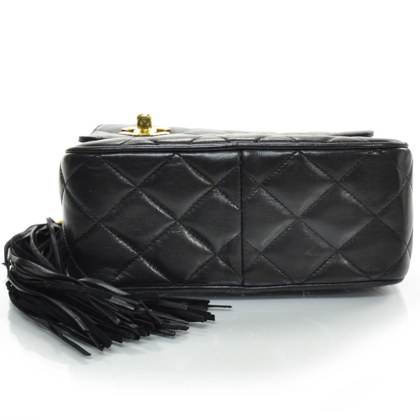 Quilted Lambskin Small Tassel Camera Case Black