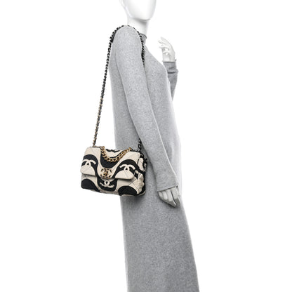 Chanel Fabric Printed Medium Chanel 19 Flap Black Ecru 2 of 11