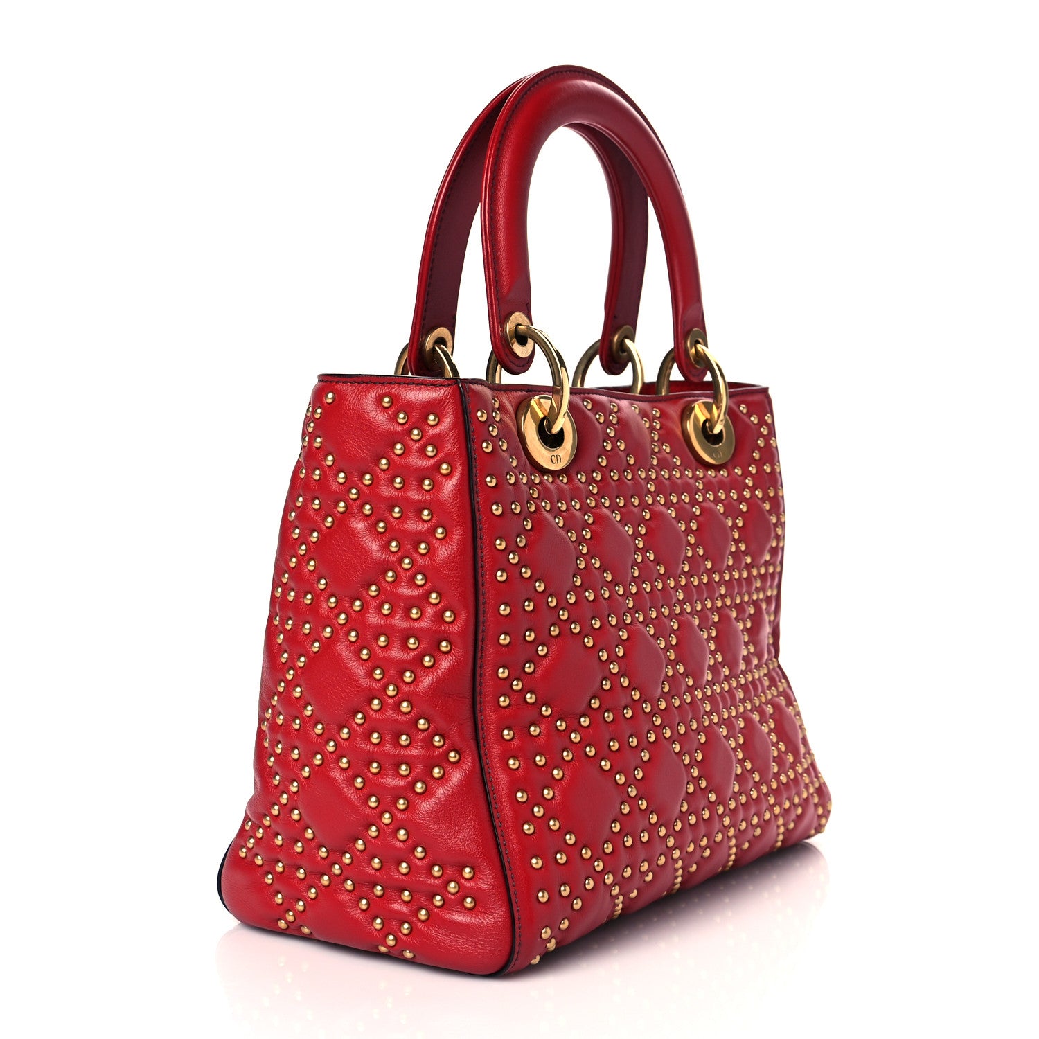 Christian Dior Lambskin Cannage Studded Medium Supple Lady Dior Red 2 of 9