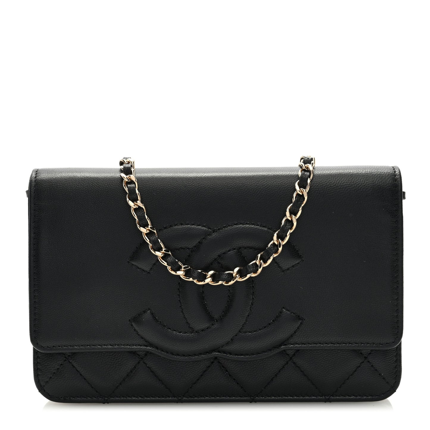 Goatskin Quilted Timeless CC Wallet On Chain WOC Black