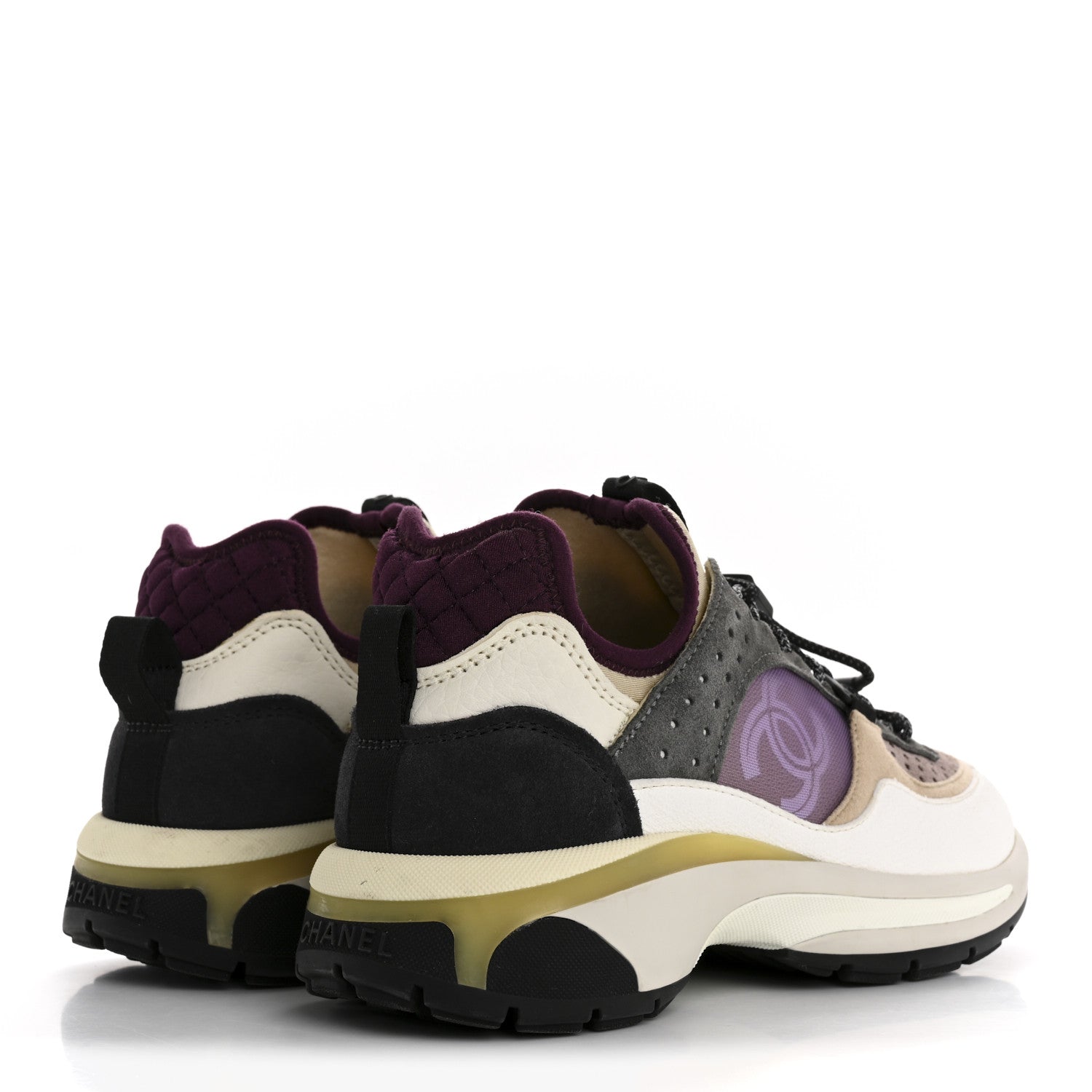 Chanel Fabric Suede Calfskin Mesh Womens CC Sneakers 36 White Grey Purple 5 of 9