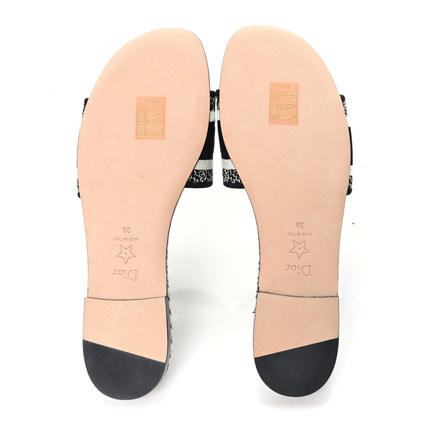 Canvas Millefiori Embroidered Dway Flat Slide Sandals 38 Black White