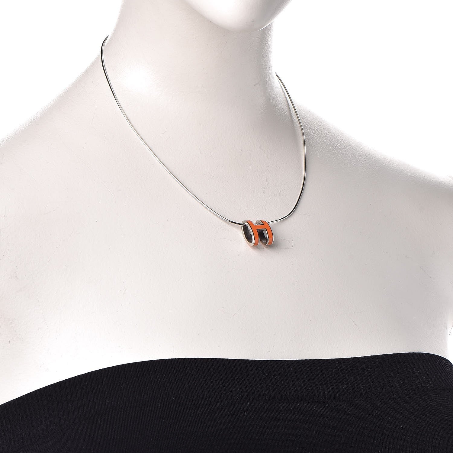 Hermes Lacquered Palladium Pop H Necklace Orange 2 of 4