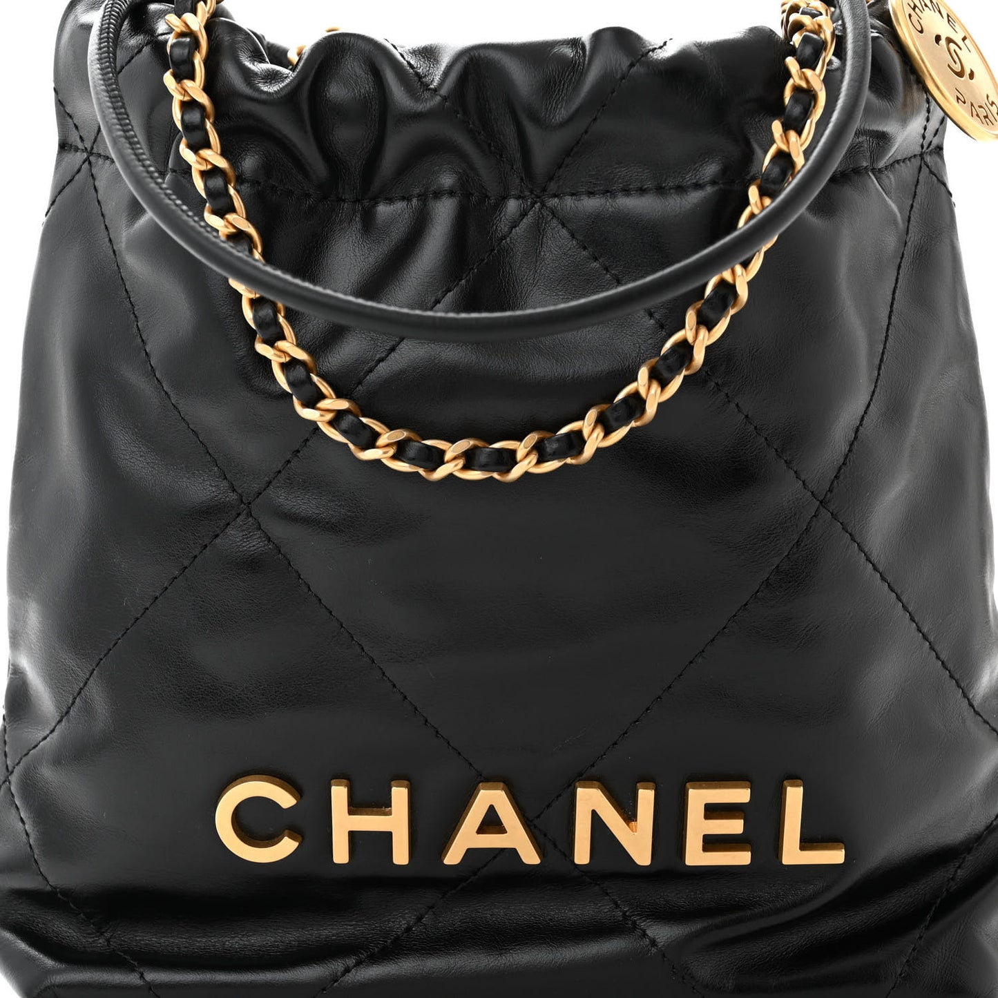 Shiny Calfskin Quilted Mini Chanel 22 Black