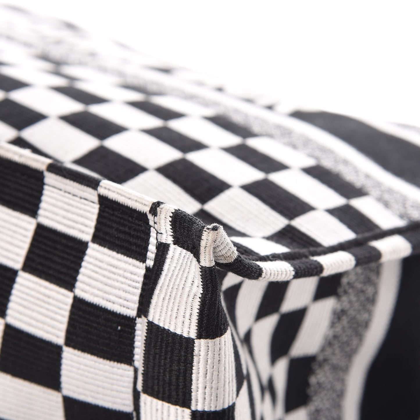 Canvas Embroidered Checkered Book Tote Black White