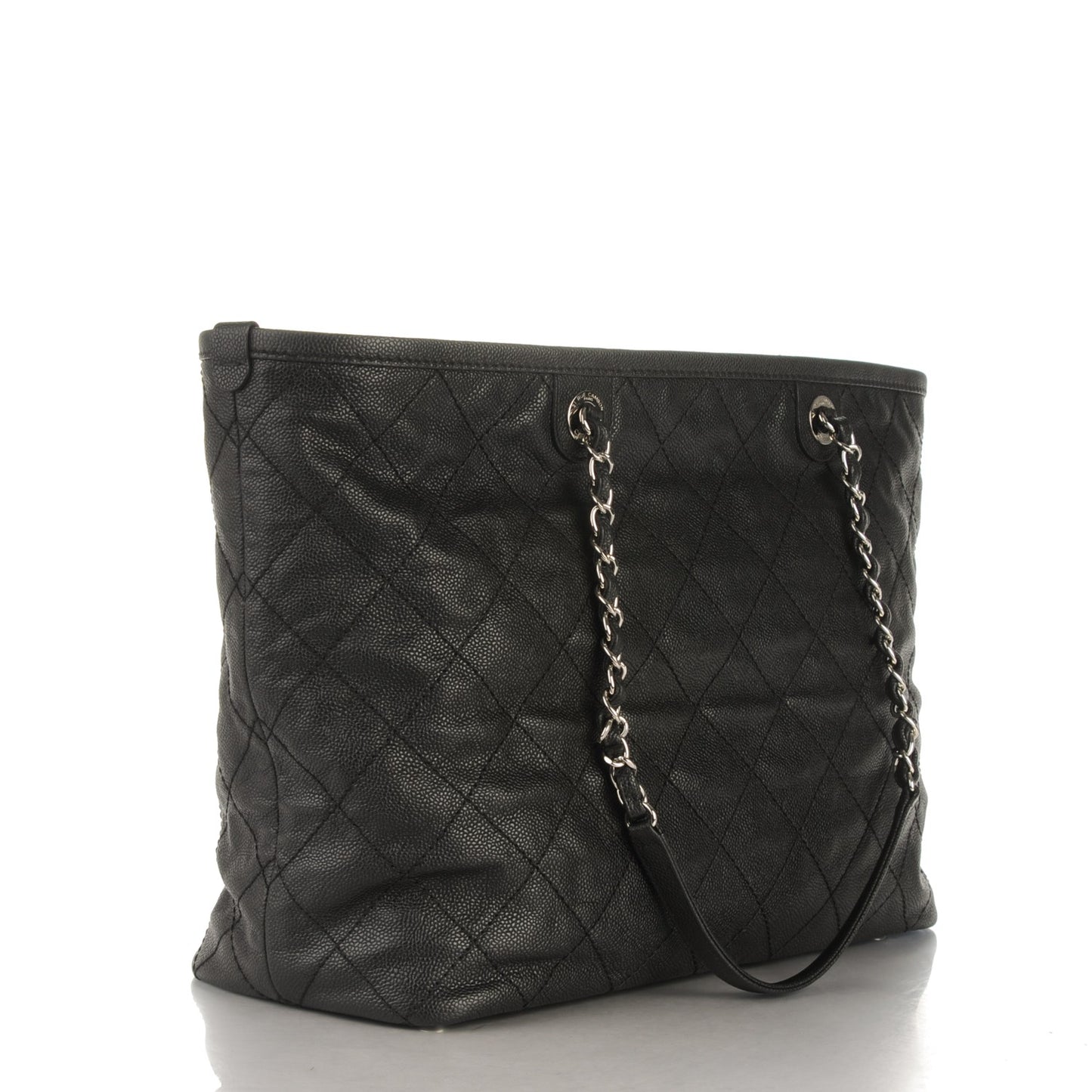 Grained Calfskin Quilted Large Daily Tote Black