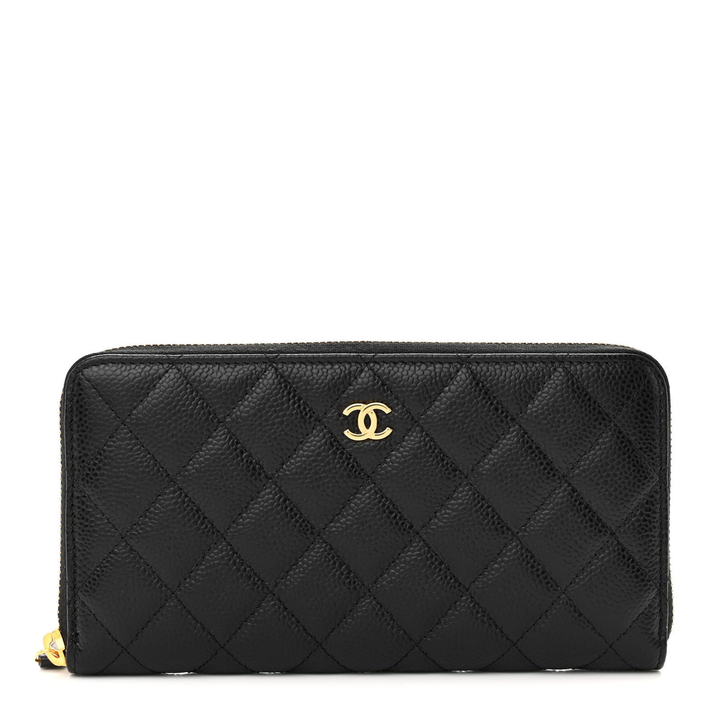 Caviar Quilted Large Gusset Zip Around Wallet Black