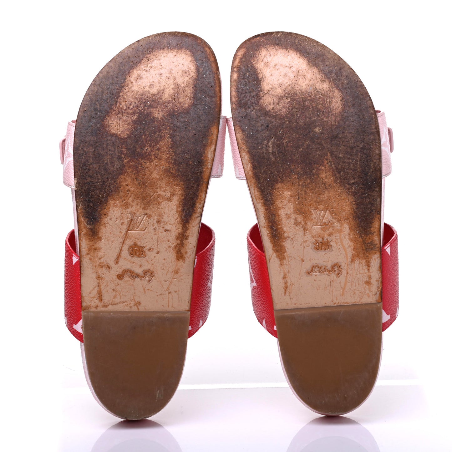 Monogram Giant Bom Dia Flat Mule Sandals 37.5 Rouge Rose