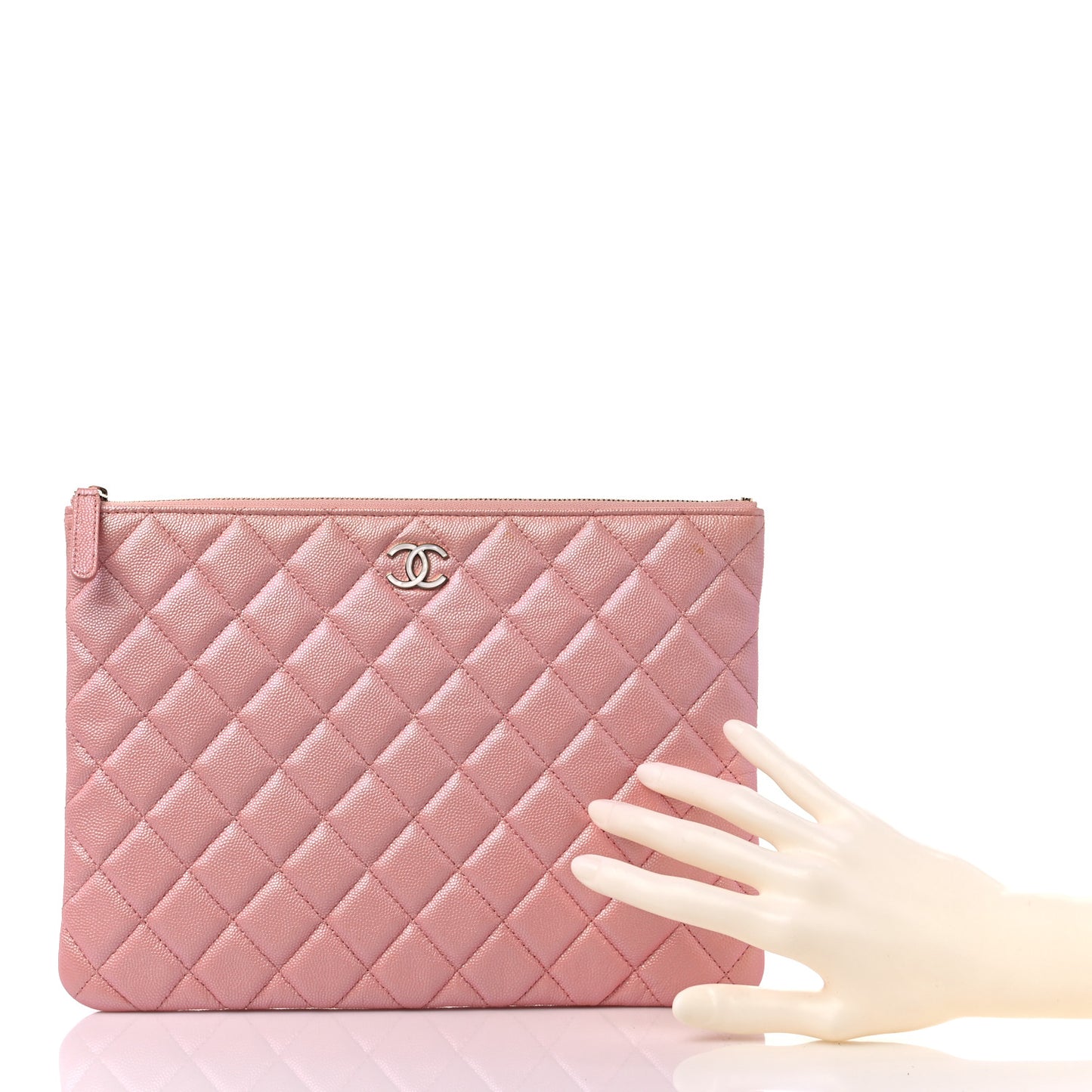Iridescent Caviar Quilted Medium Cosmetic Case Rose Pink
