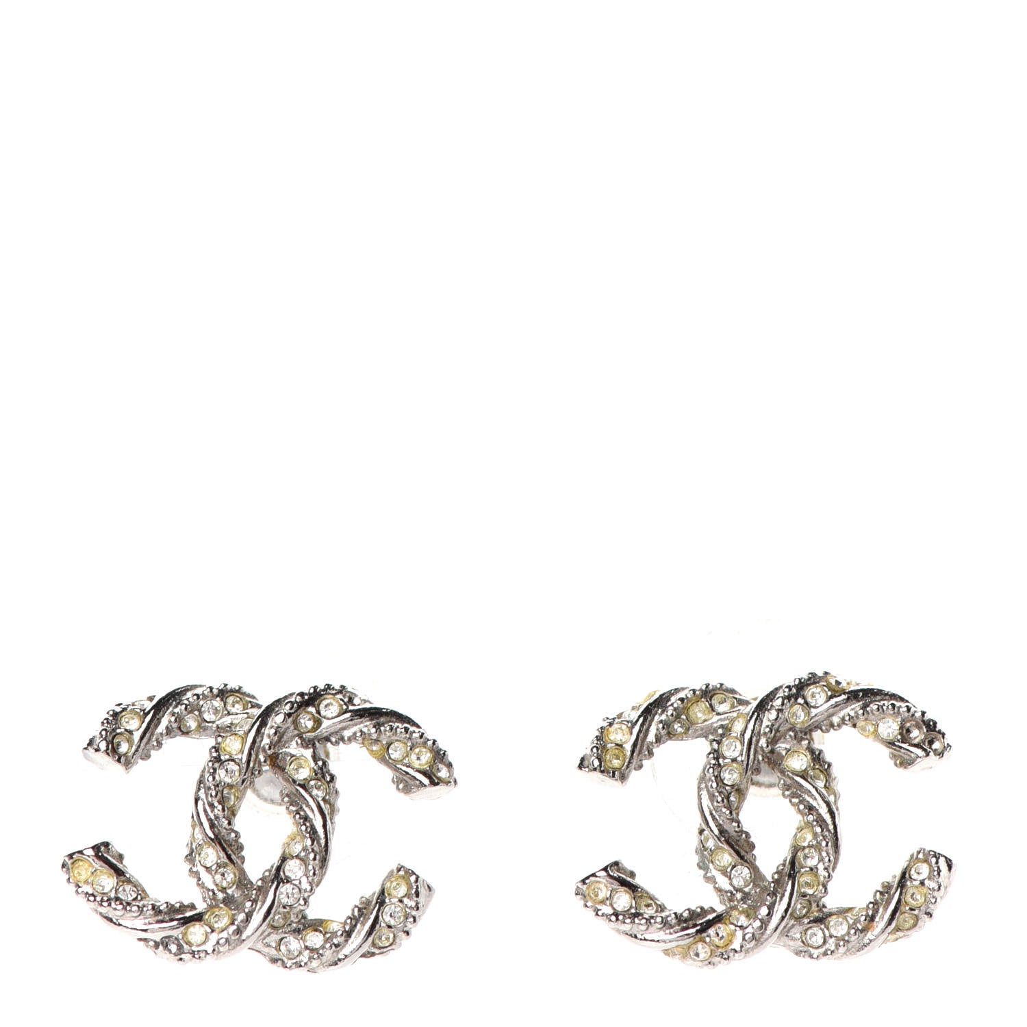 Chanel Crystal CC Twisted Earrings Silver 1 of 4