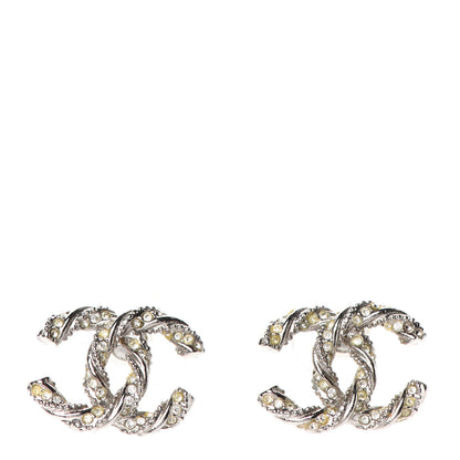 Chanel Crystal CC Twisted Earrings Silver 1 of 4