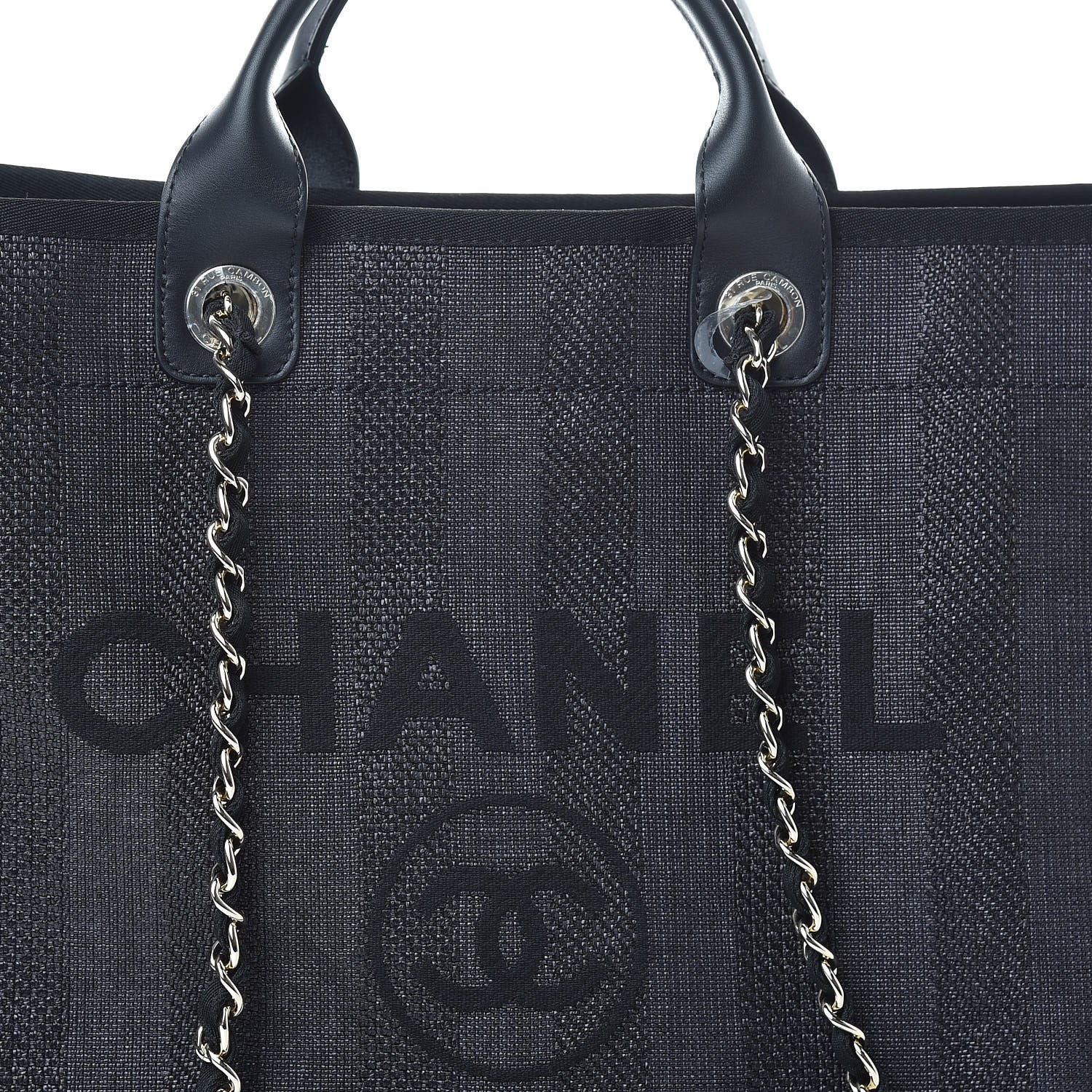 Chanel Straw Raffia Calfskin Striped Large Deauville Tote Black 8 of 10