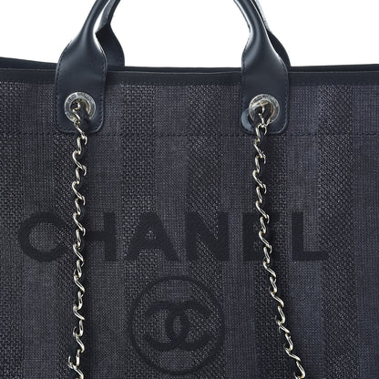 Chanel Straw Raffia Calfskin Striped Large Deauville Tote Black 8 of 10