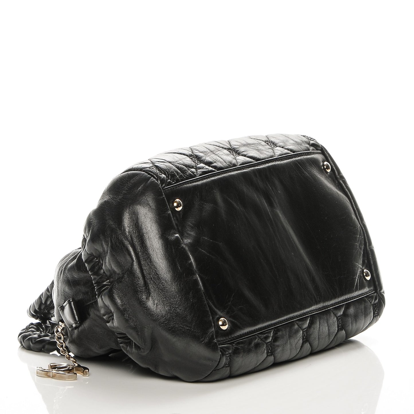 Lambskin Quilted Hidden Chain Bowler Black