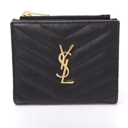 Saint Laurent Grain De Poudre Matelasse Chevron Monogram Zipped Card Case Black 8 of 8