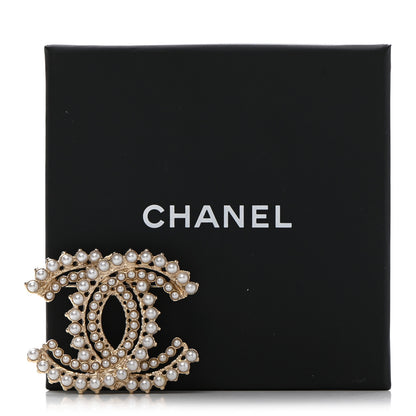 Chanel Pearl Crystal CC Brooch Gold 6 of 6