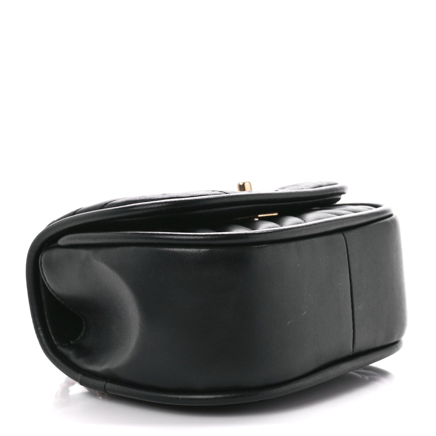 Lambskin Reverse Chevron Quilted Mini Round Top Handle Flap Black
