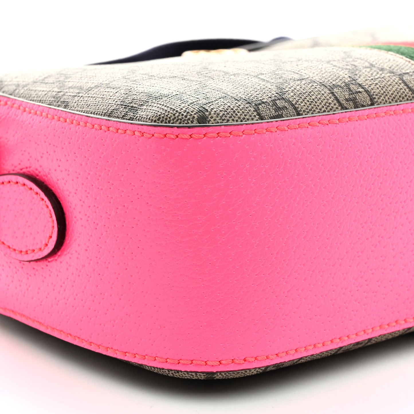 GG Supreme Monogram Textured Dollar Calfskin Web Ophidia Small Crossbody Bag Beige Ebony Fuchsia