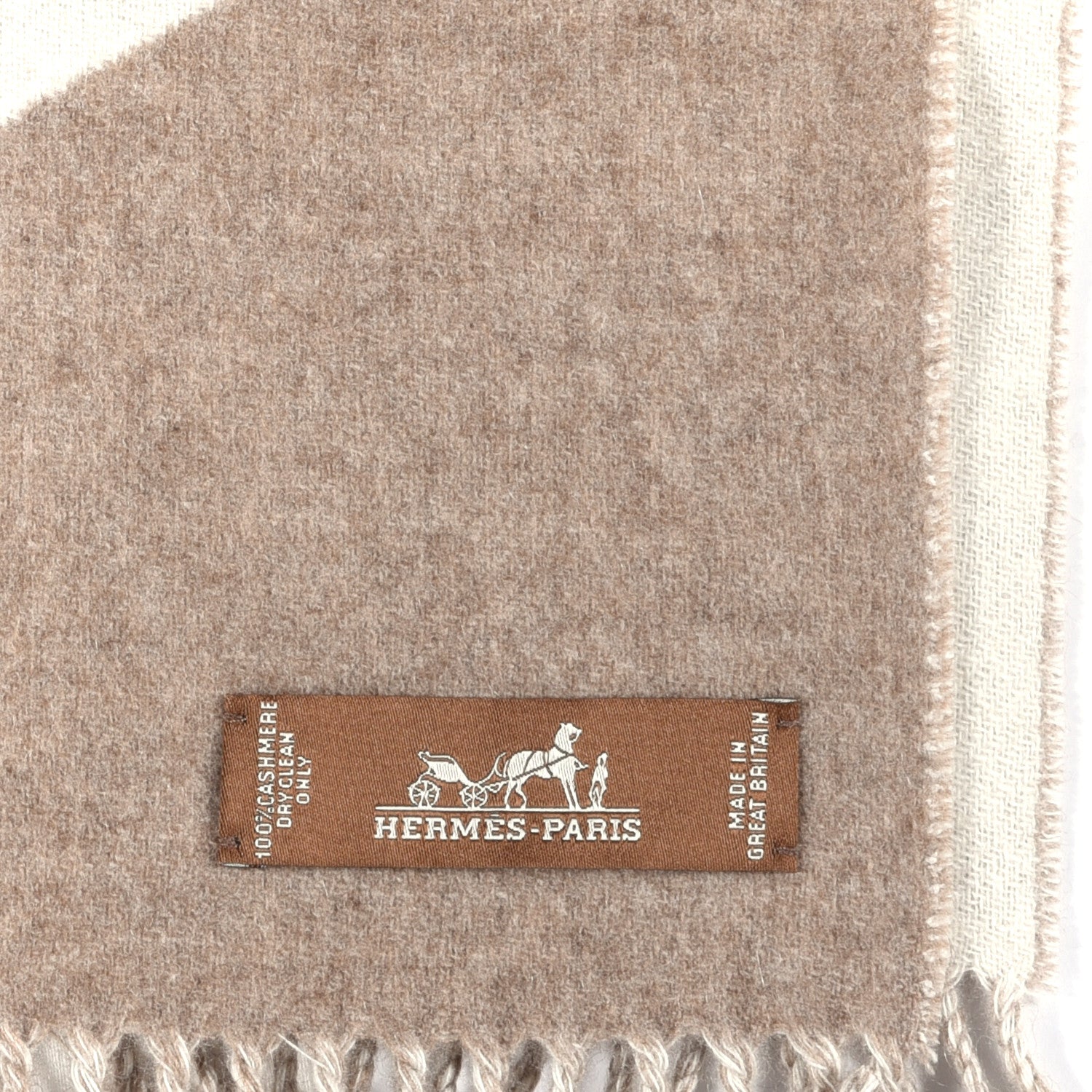 Hermes Cashmere Casaque Zig Zag Muffler Etoupe Ivory 3 of 4