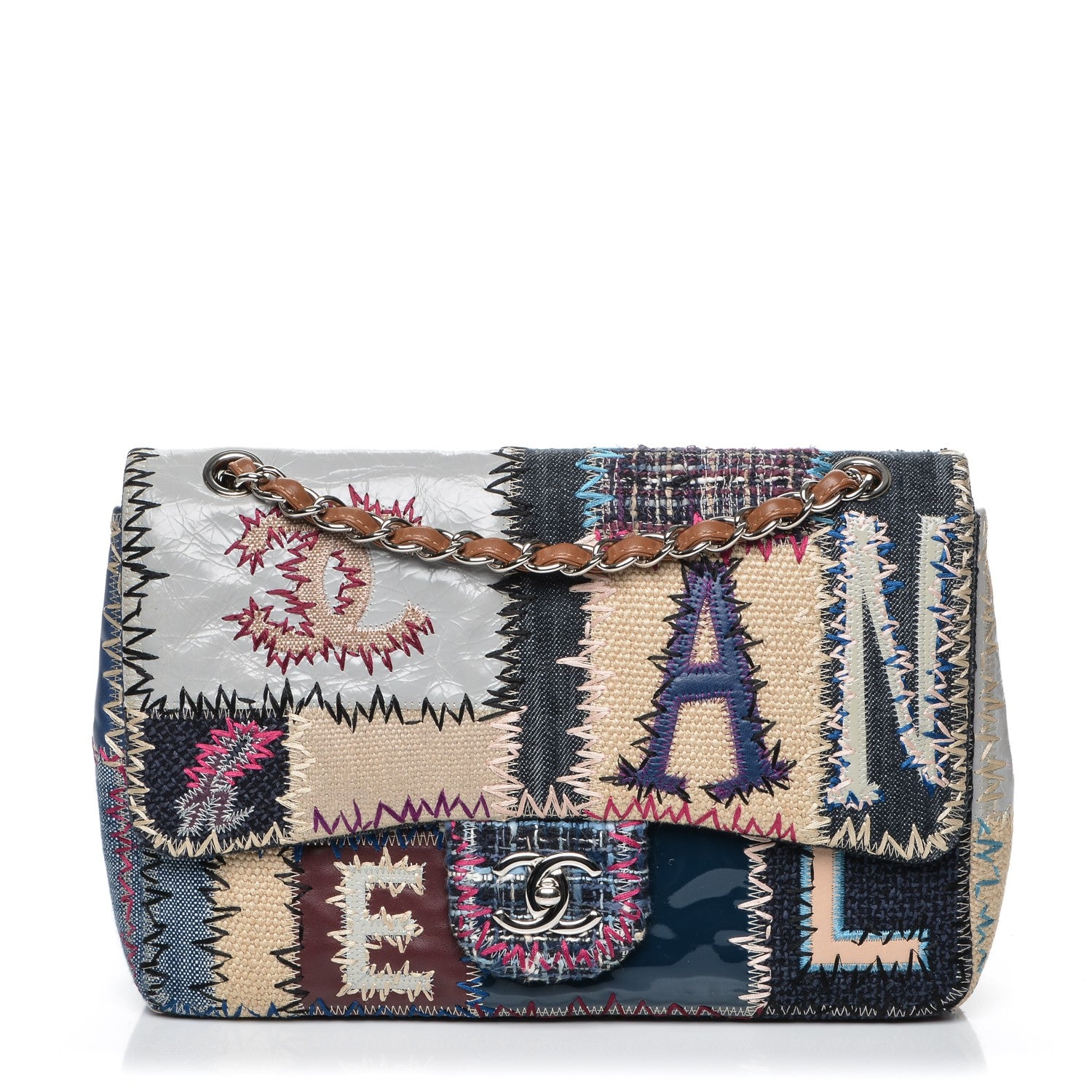 Chanel Denim Tweed Patchwork Jumbo Single Flap Multicolor 1 of 7