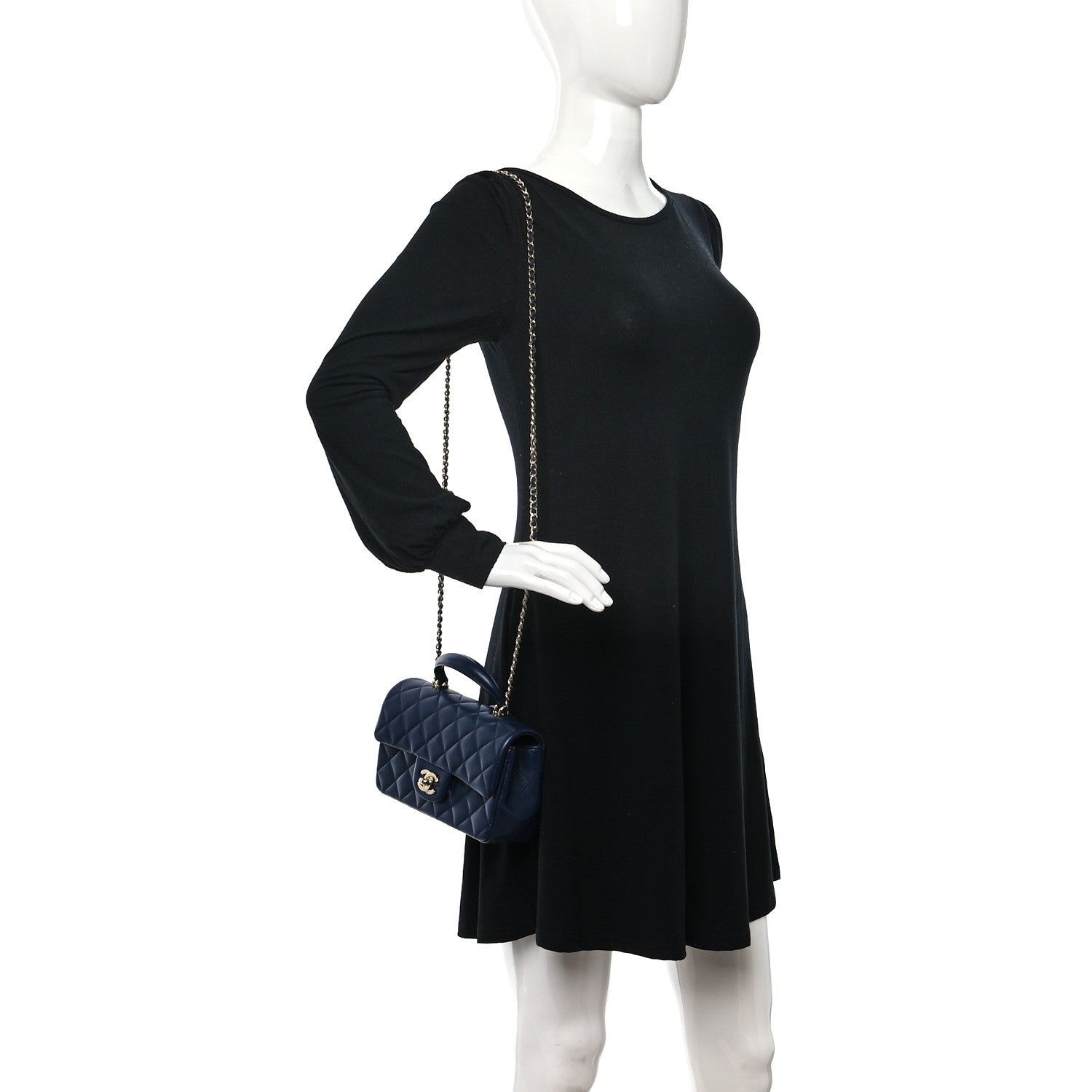 Chanel Lambskin Quilted Mini Top Handle Rectangular Flap Navy Blue 2 of 12