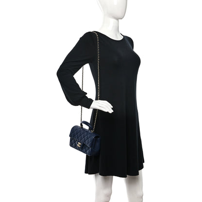 Chanel Lambskin Quilted Mini Top Handle Rectangular Flap Navy Blue 2 of 12