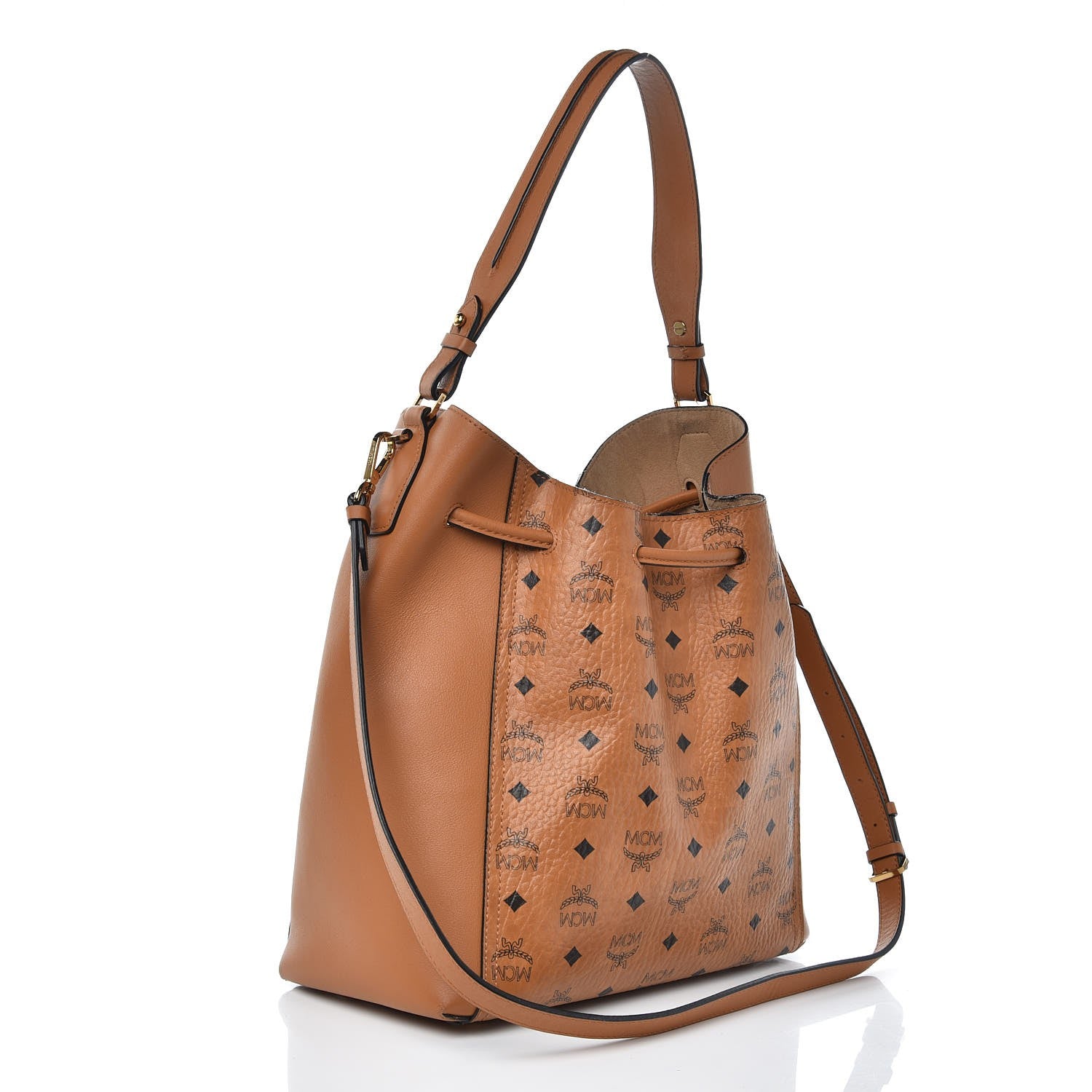 MCM Visetos Studded Drawstring Bag Cognac Gold 3 of 8