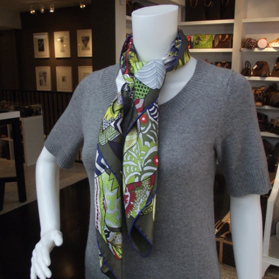 Silk Fleurs D'Indiennes Scarf 90 Kaki