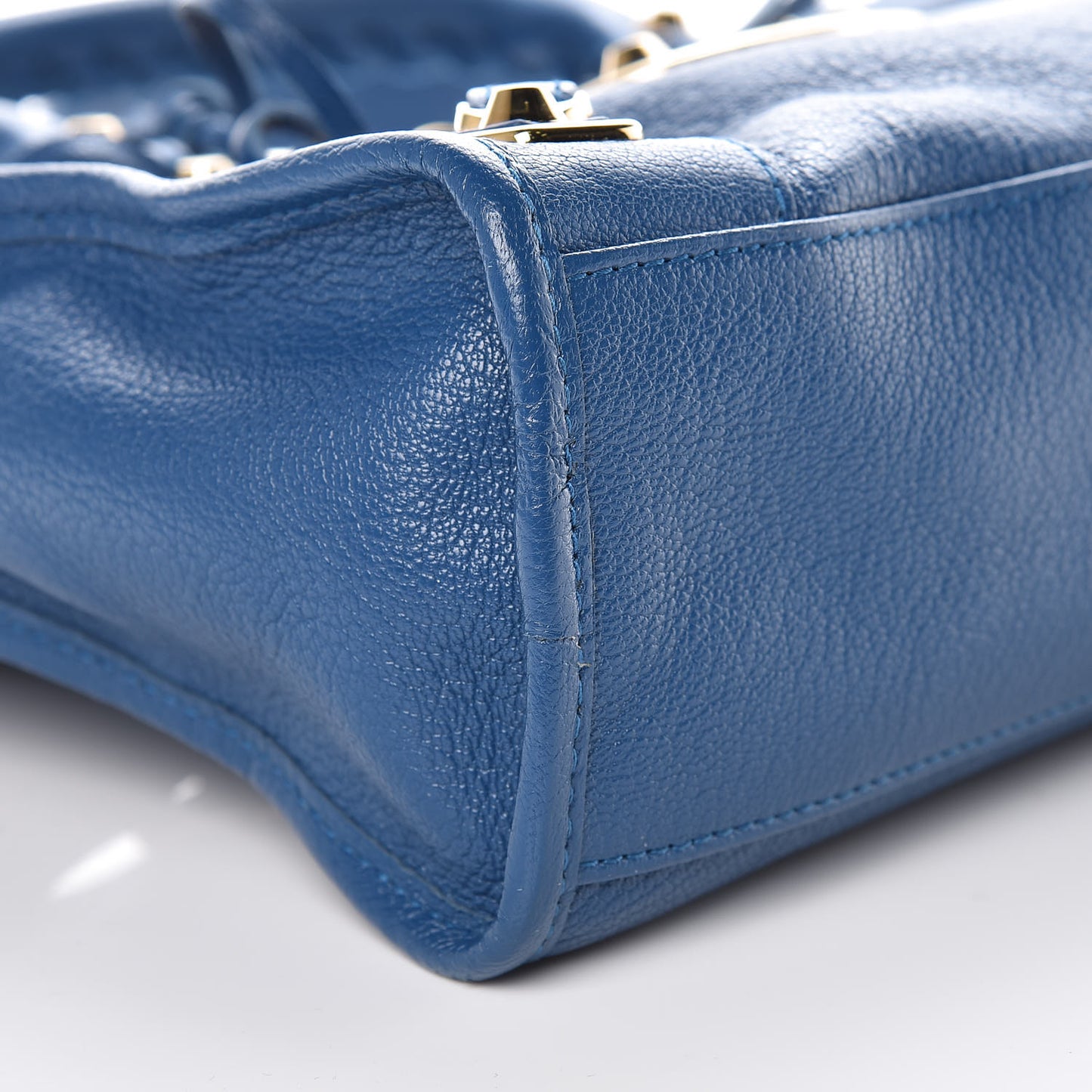 Shiny Goatskin Gold Metallic Edge Hardware S City Bleu Abysse