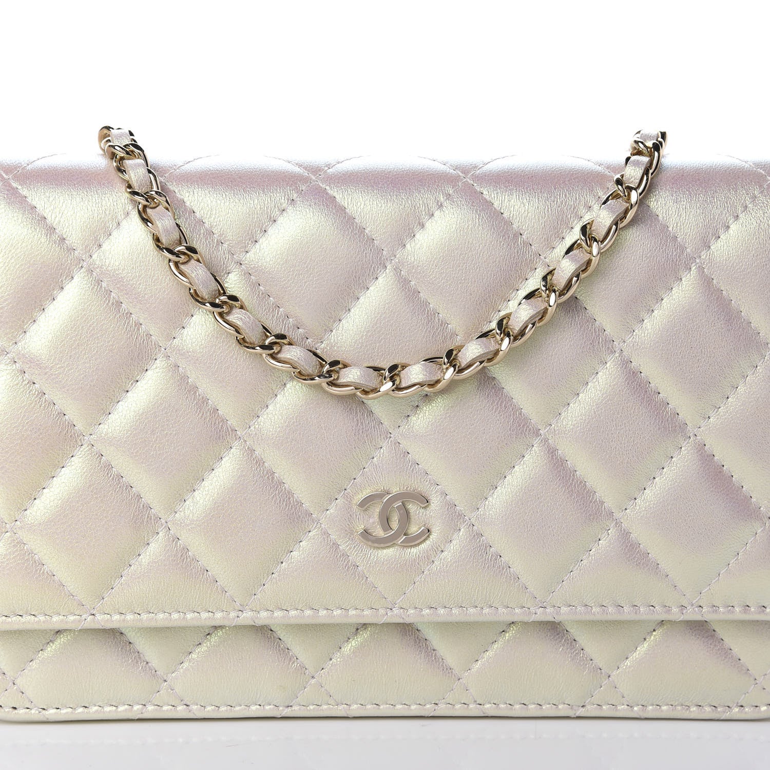 Chanel Iridescent Lambskin Quilted Wallet On Chain WOC Ivory 11 of 12