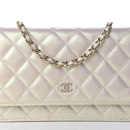 Chanel Iridescent Lambskin Quilted Wallet On Chain WOC Ivory 11 of 12