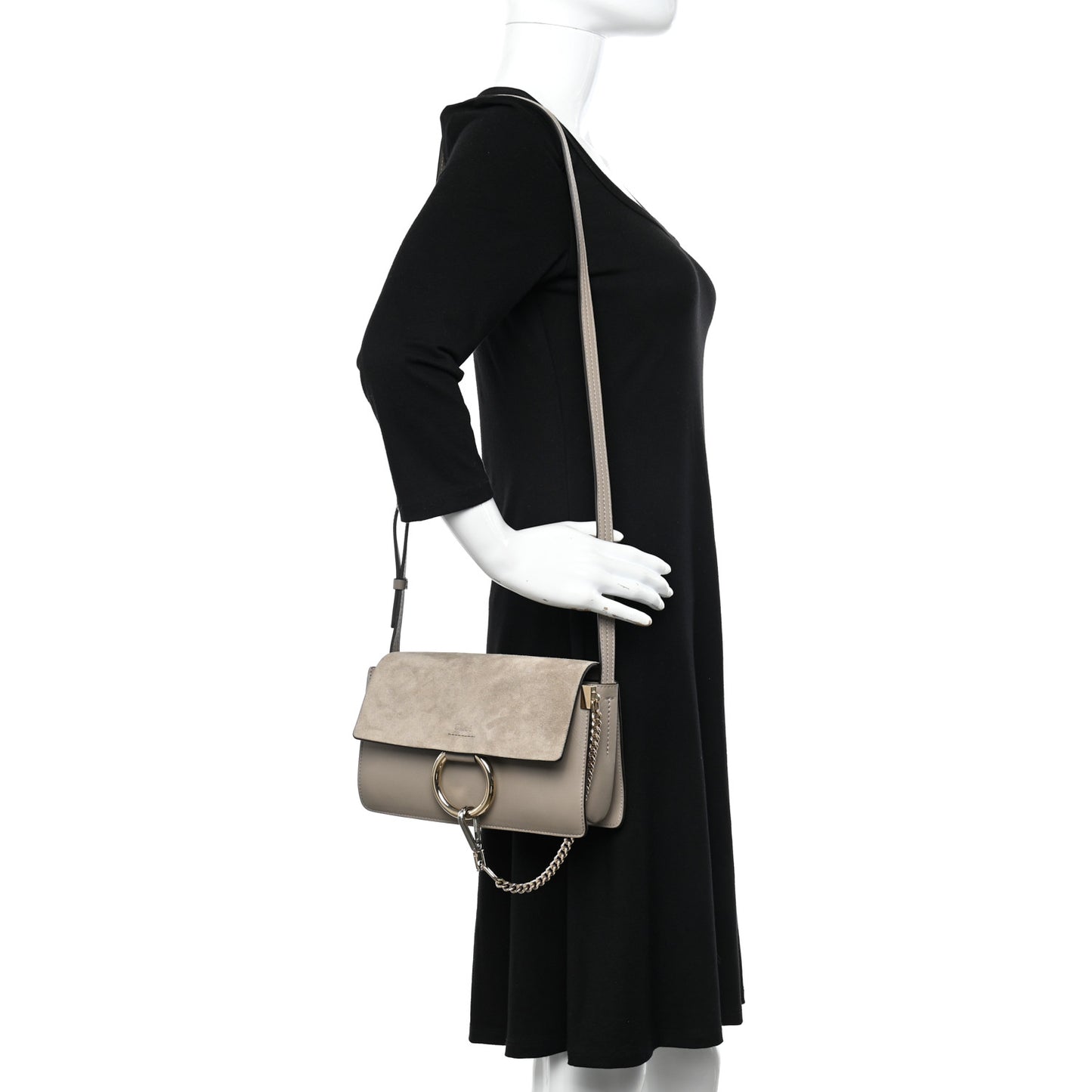 Suede Calfskin Small Faye Shoulder Bag Motty Grey