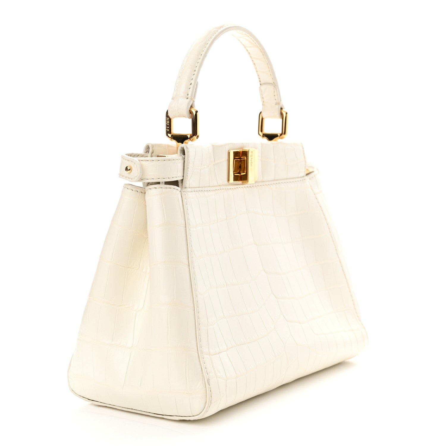 Fendi Shiny Crocodile Shiny Nappa Mini Peekaboo Iconic Satchel White 3 of 12