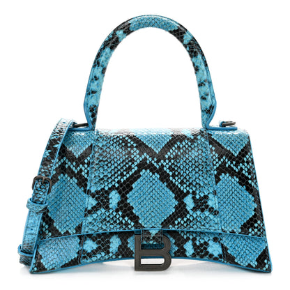 Balenciaga Shiny Calfskin Python Effect Small Hourglass Top Handle Bag Azur Black 1 of 10