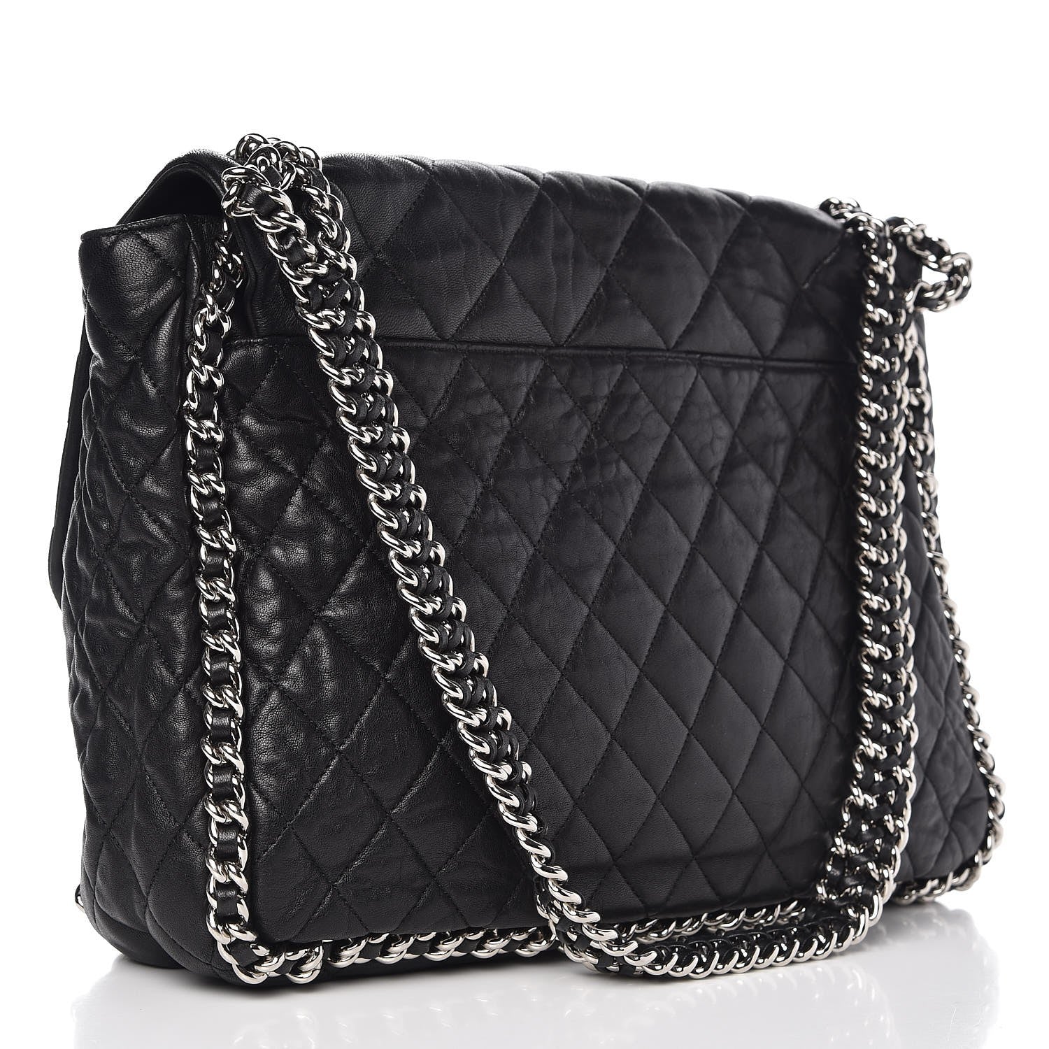 Chanel Washed Lambskin Quilted Maxi Chain Around Flap Black 3 of 9