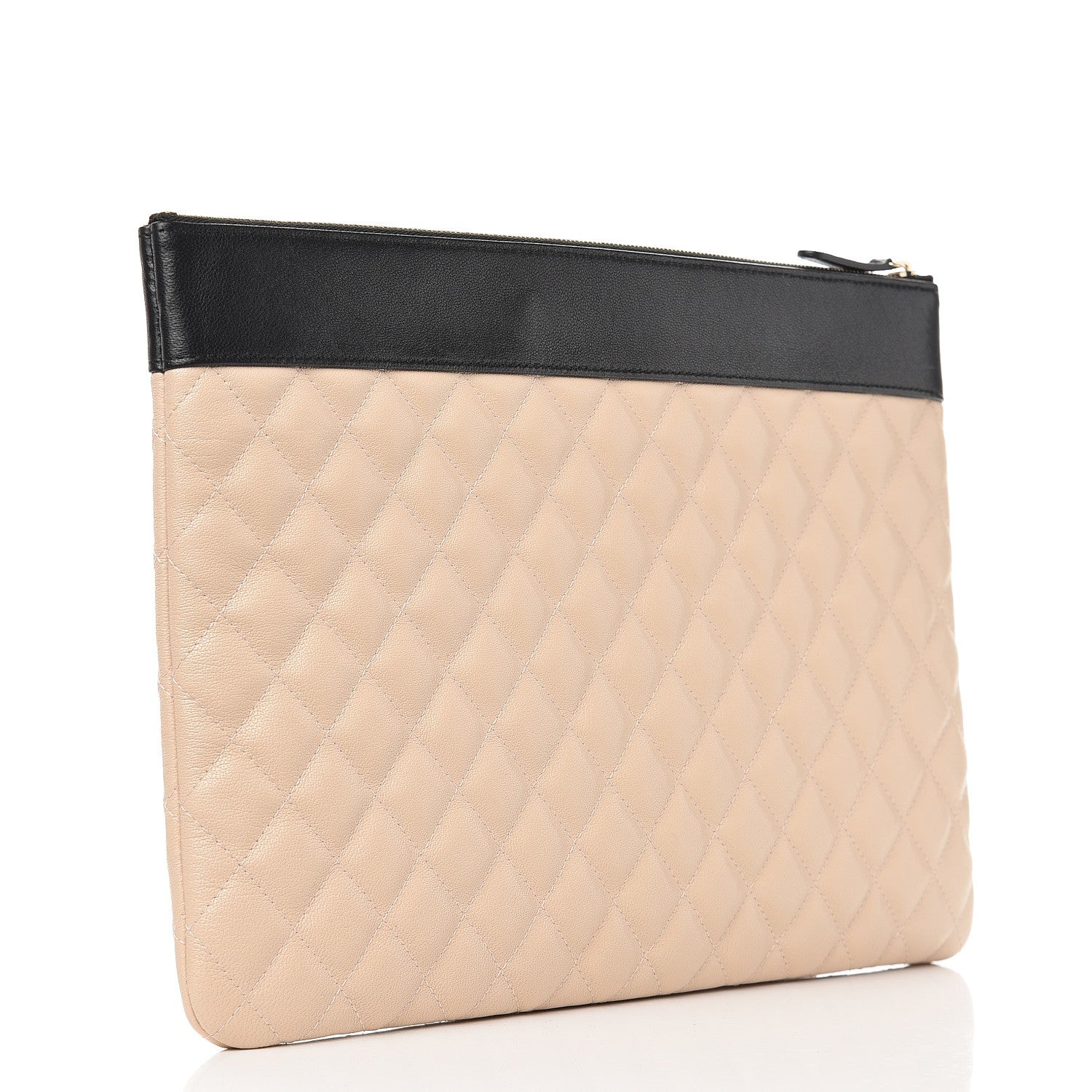 Chanel Sheepskin Quilted Large Vintage Mademoiselle Cosmetic Case Beige Black 3 of 8