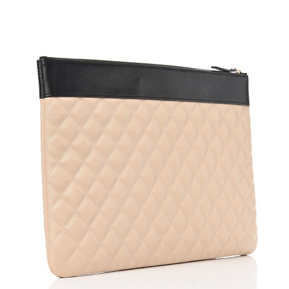Chanel Sheepskin Quilted Large Vintage Mademoiselle Cosmetic Case Beige Black 3 of 8