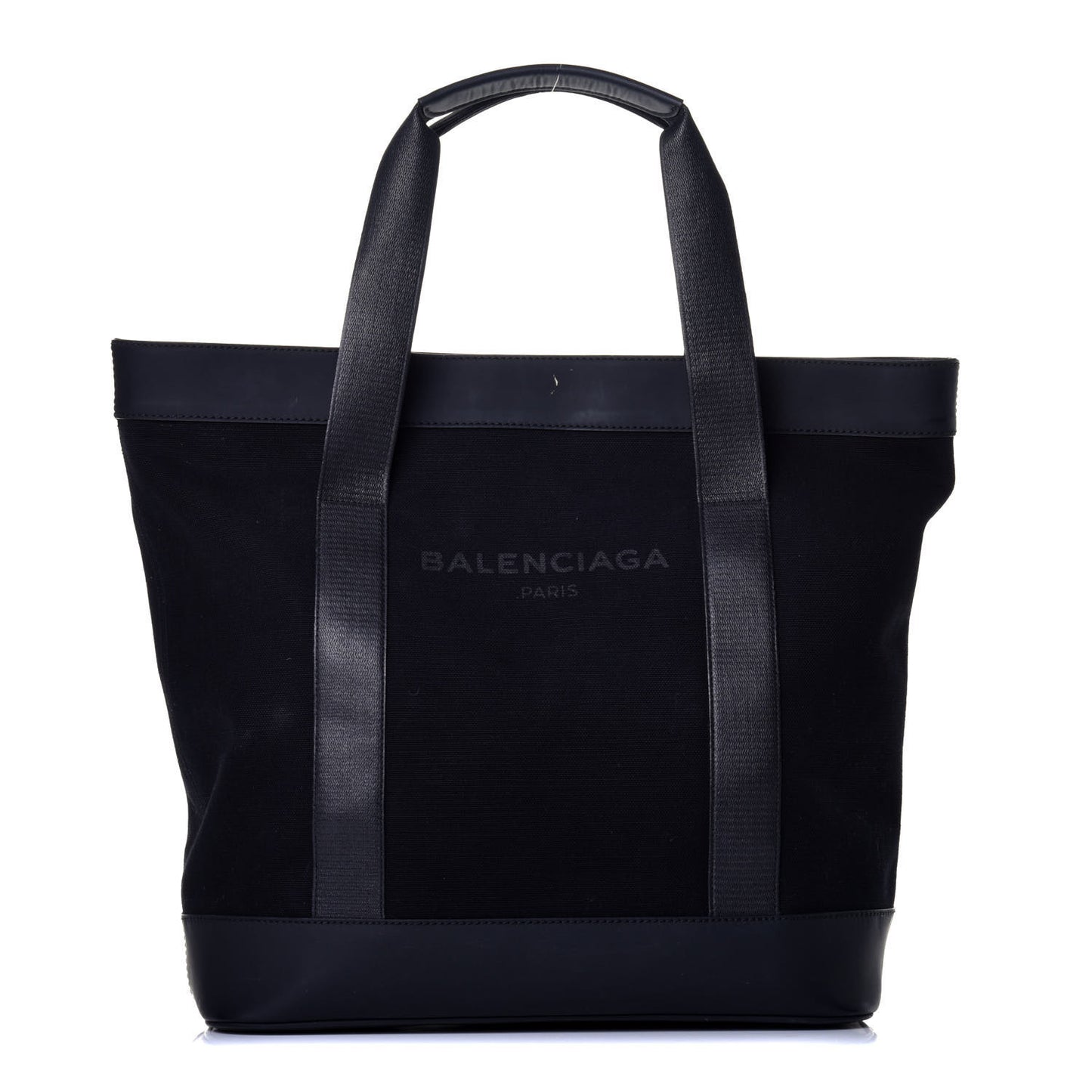 Rubber Calfskin Canvas Navy Tote Black