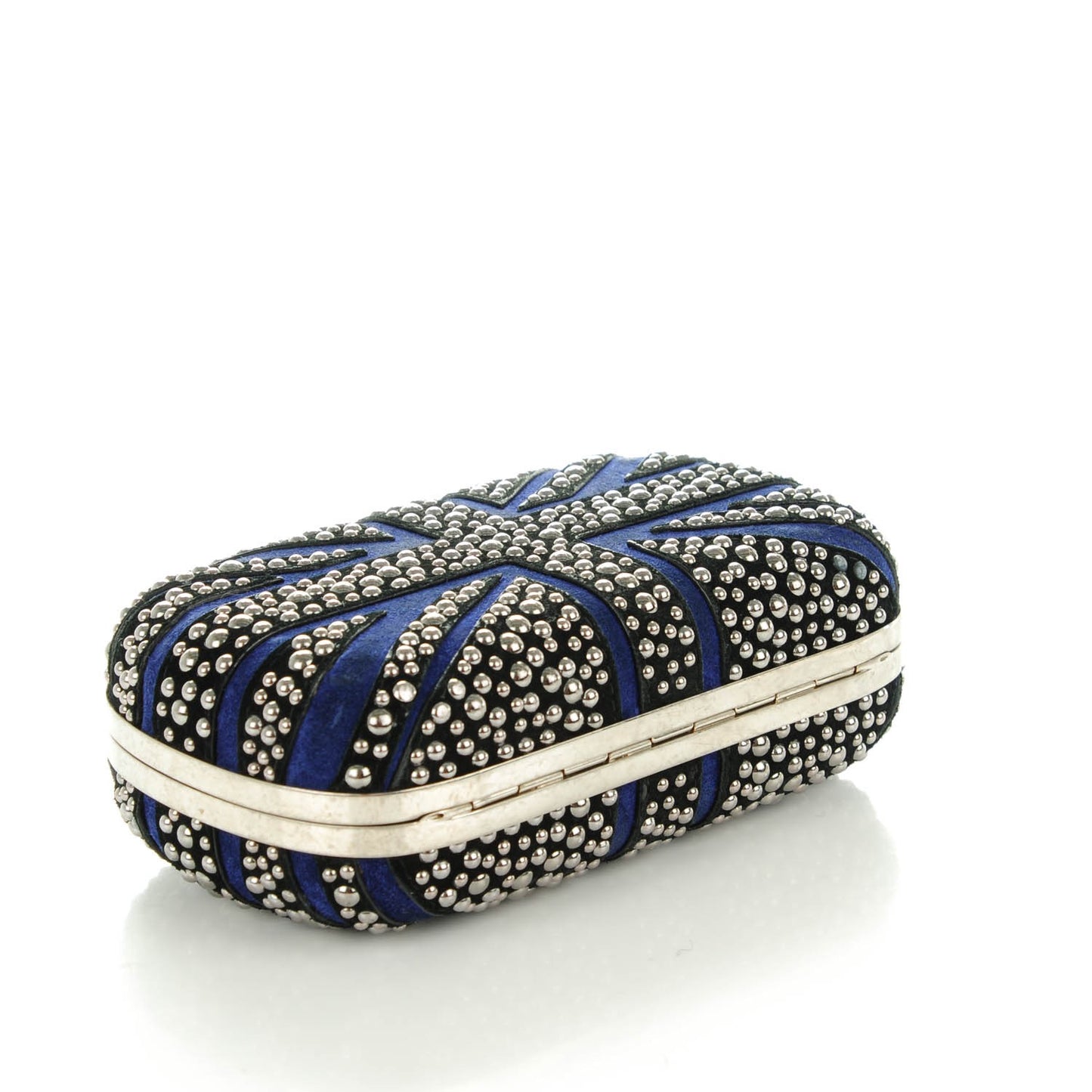 Suede Studded Britannia Skull Box Clutch Blue Black