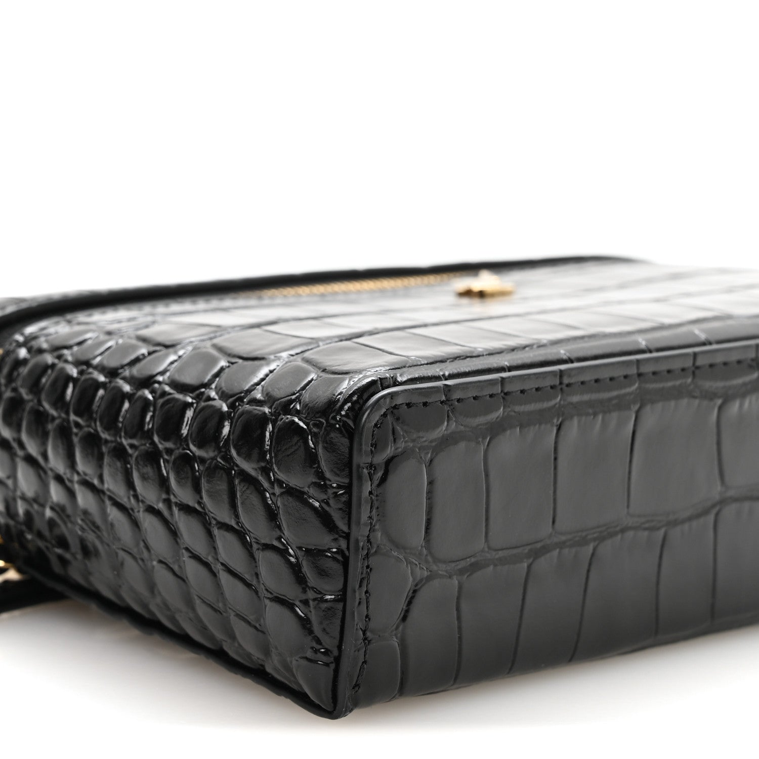 Chanel Calfskin Crocodile Embossed Crococo Top Handle Slim Vanity Case With Chain Black 9 of 11